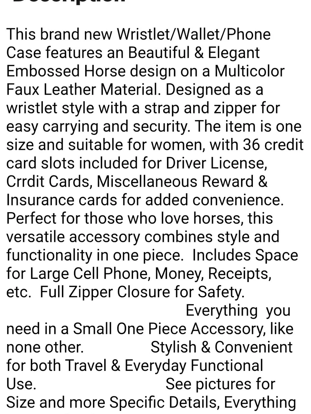 Horse Embossed Relief Full Zip Multi-Card Wallet/Phone Case W/Wristlet Strap